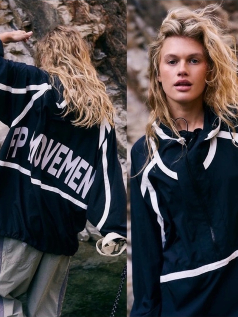 Free people Black and White Graphic Windbreaker Jacket